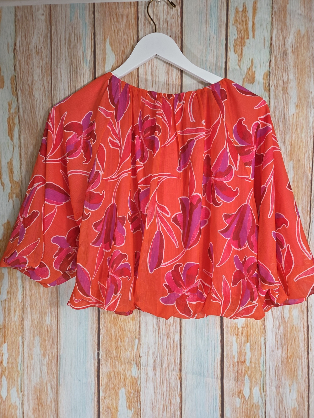 THML Sheila Bubble Hem Orange Peasant Blouse. Size Small - Picture 7 of 7